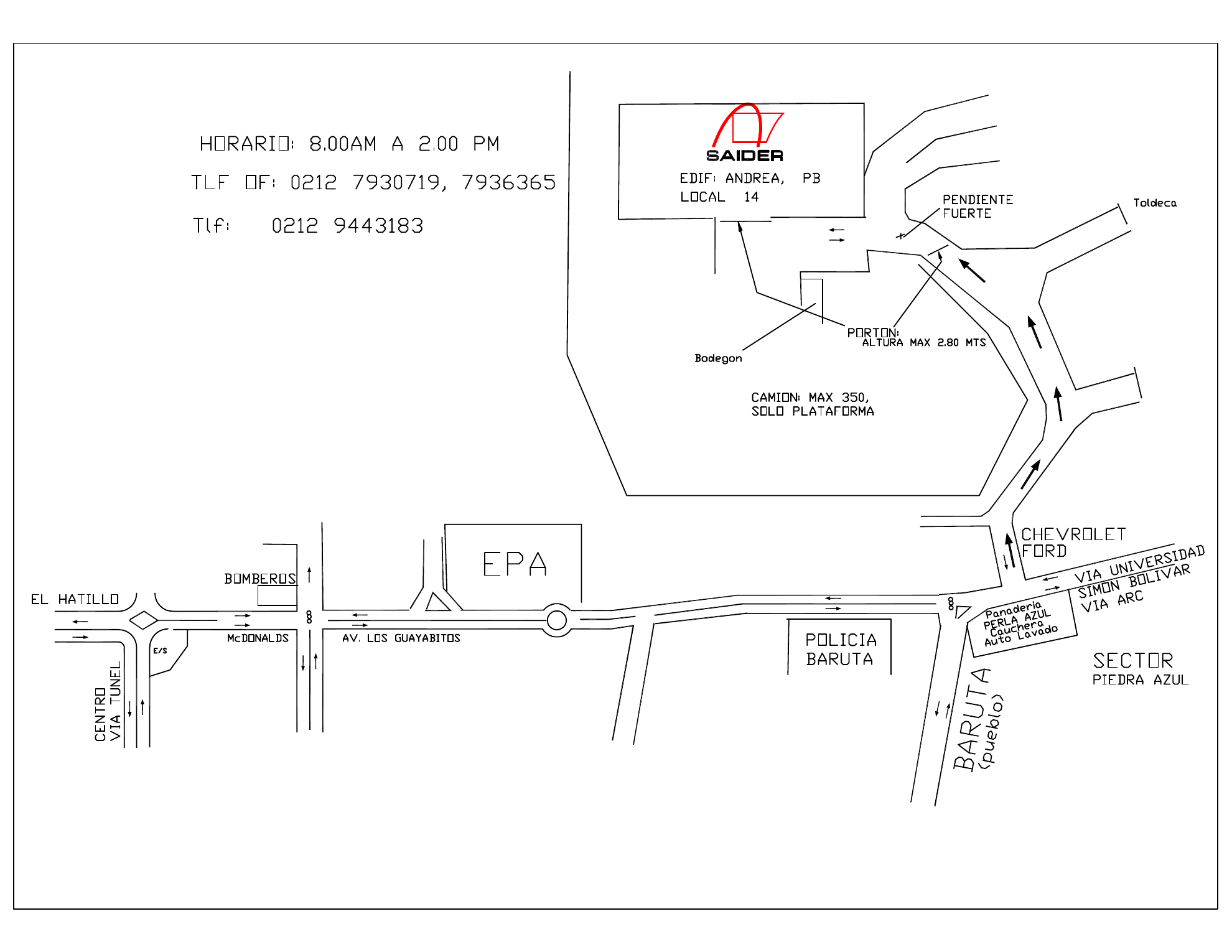 Croquis para llegar al almacén y servicio técnico de Saider en Piedra Azul